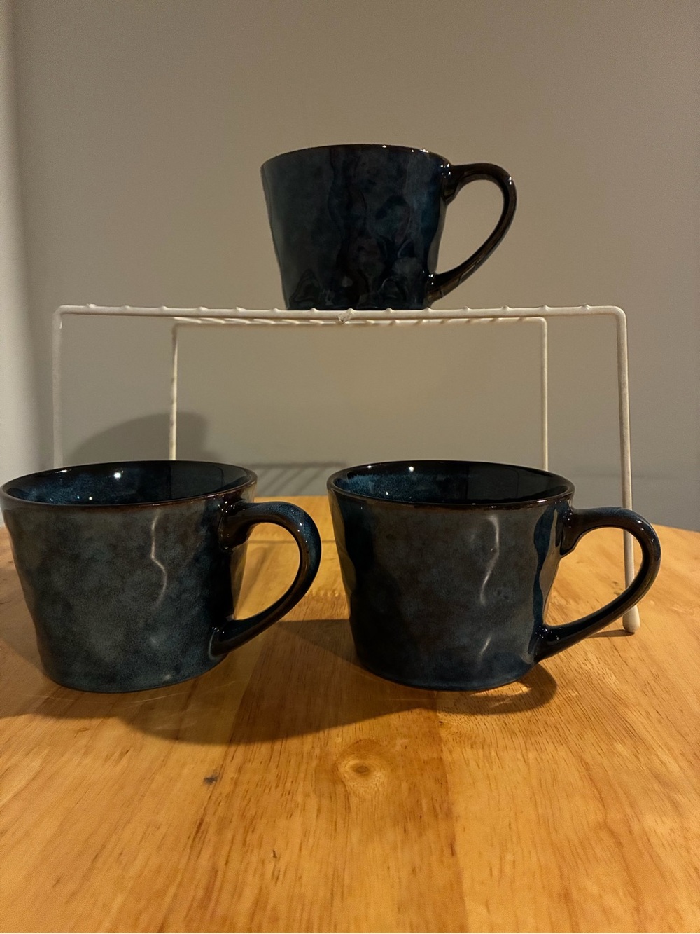 3 Dark Blue Coffee Mugs
